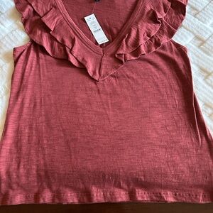 Women's Ruffled V-Neck Top - Red